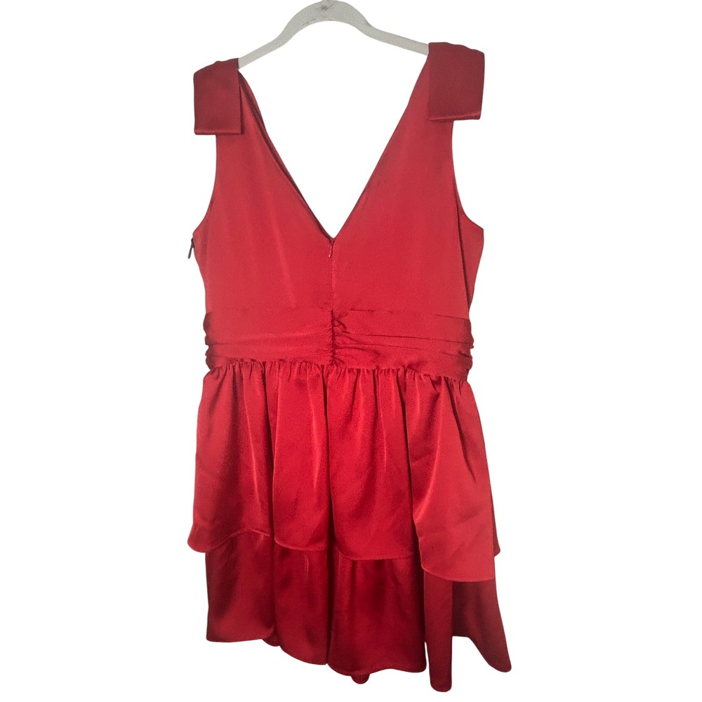 Kensie Red Satin Pleated V-Neck Tiered Fit and Flare Cocktail Dress Womens 16 - Picture 4 of 7